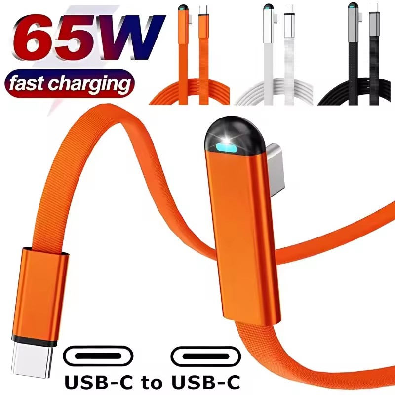 Usb C Cable - 65W USB-C - USB-C 超急速充電対応、編み込みケーブル、Type-C L字型、PD対応、iPhone