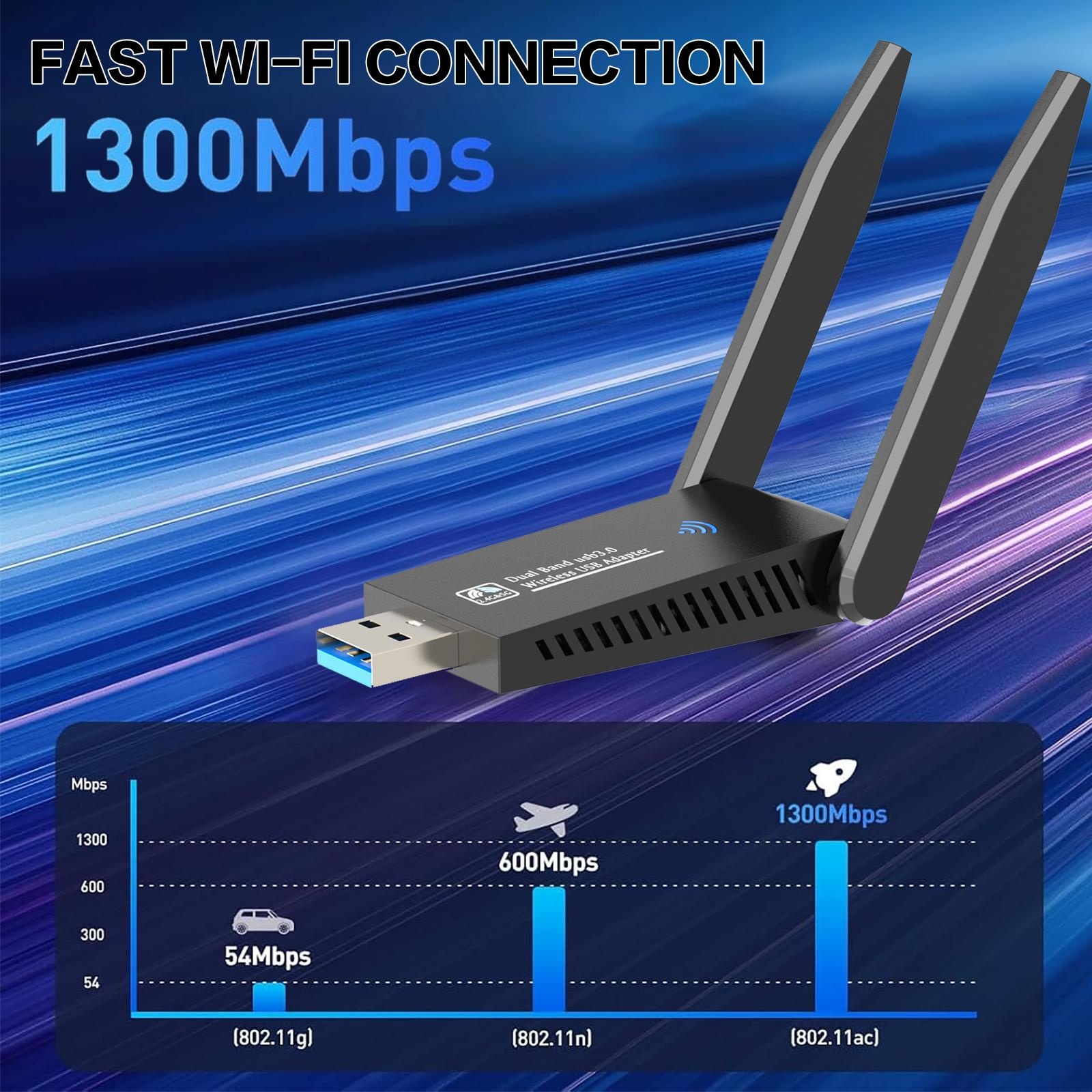 1300Mbps USB WiFiアダプター デュアルバンド - Antenna 2.4Ghz のレビューと価格